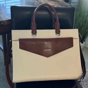 BOSTANTEN Briefcase for Women Laptop Tote 15.6” Genuine Leather Handbag Beige